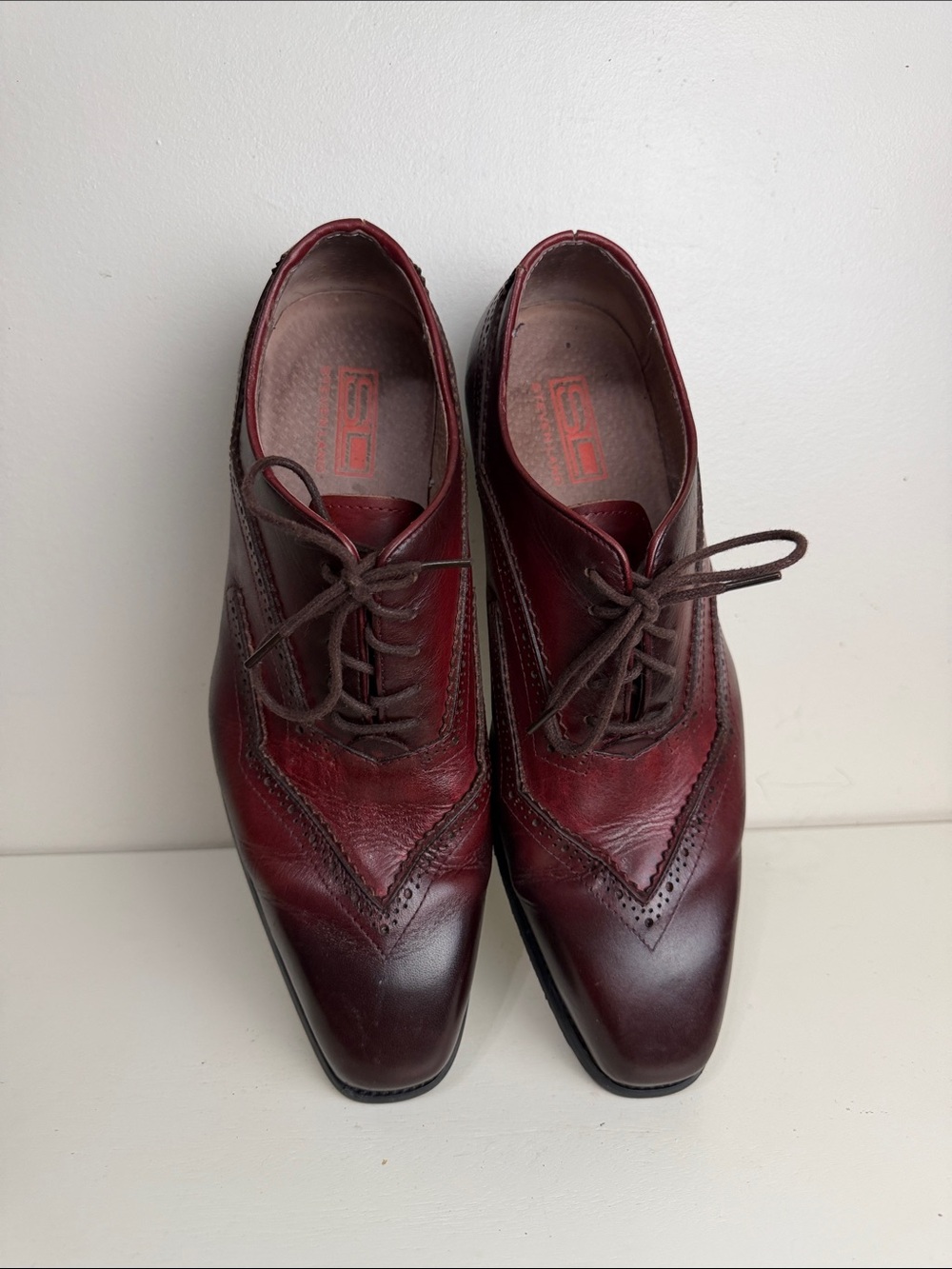 Steve Land Men's Burgundy Leather Wingtip Oxford Derby Shoes